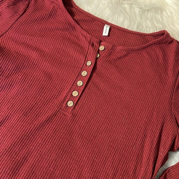 Kancystore Maroon Lace Sleeve Long Sleeve Top - Picture 3 of 12